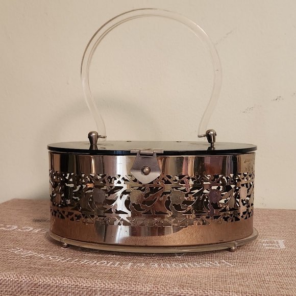 Vintage 1950"s Lucite Metal Filagree Box purse evening bag - Picture 2 of 9